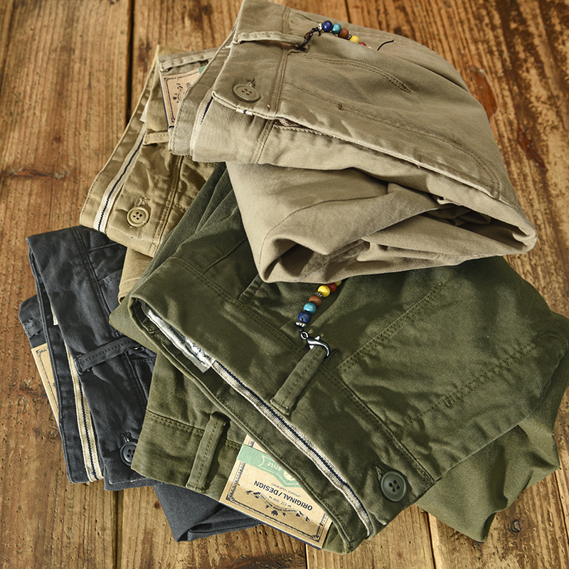 ZOENOVA  Autumn Winter Men's Cotton Vintage Solid Color Cargo Pants  Beading Design Streetwear Men Clothing