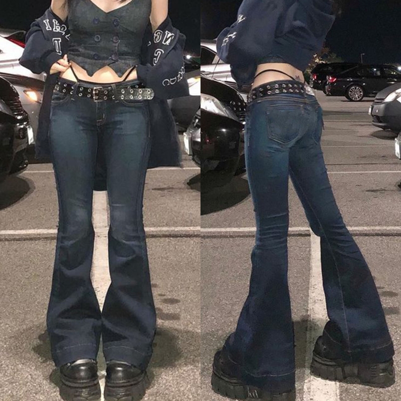 Bell Bottom Jeans for Women Low Waist Trousers Stylish Gradient Blue Flare Jeans  Ladies Denim Pants Rise Skinny