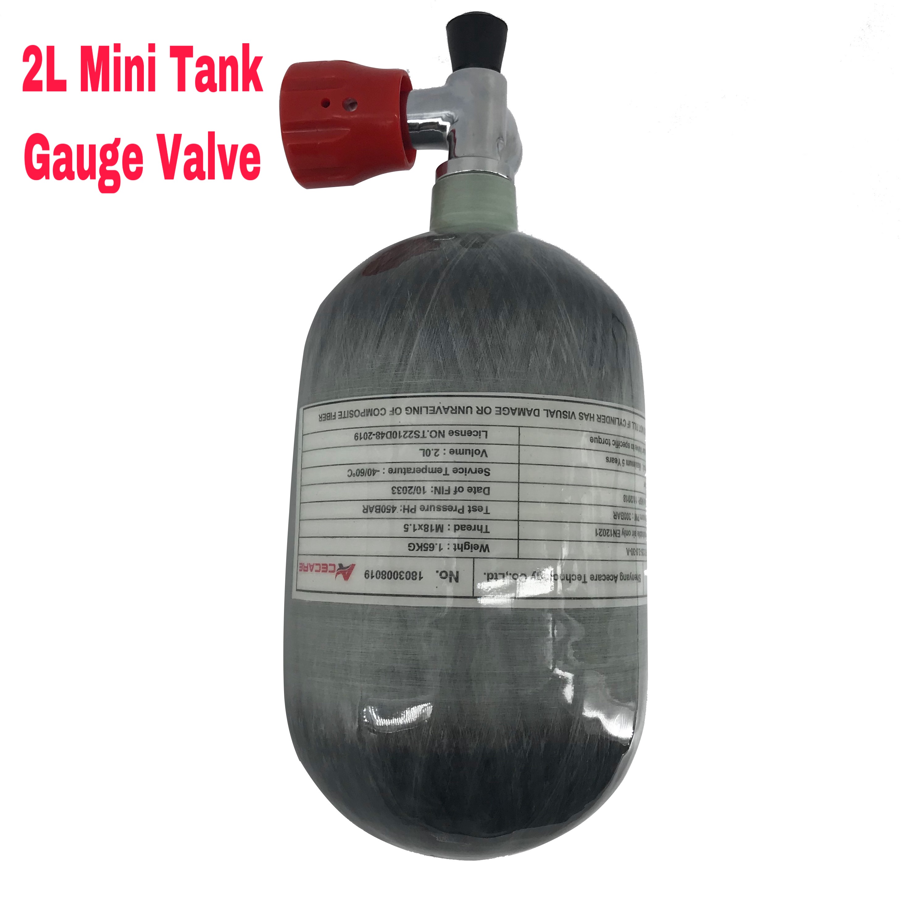 Acecare 2L CE Air Rifle Paintball PCP Air Tank 4500Psi Hunting Mini Scuba Carbon Fiber Gas Cylinder Diving Gauge Valve Mfr 