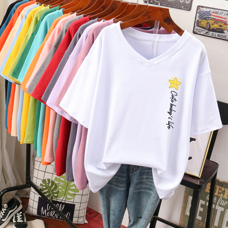 DAYIFUN  Plus Size T Shirt L-6XL Tshirt Short Sleeve Women's Top Summer Stars Print Casual O Neck Oversized T Shirts