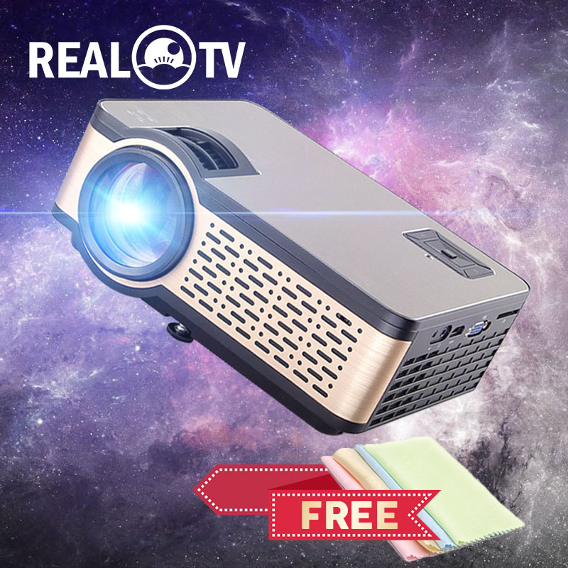 REAL TV W5 Mini LCD Projector 4000 Lumens Android WIFI Bluetooth Portable Home Theater Support 1080p 3D Smart phone with Gift
