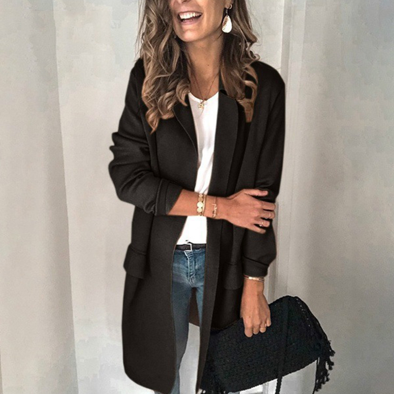 S-3XL 6Colors Turn Down Collar Long Sleeve Slim Fit Formal Suit Coat With Fake Pocket Autumn Winter Work Office Suit Jacket
