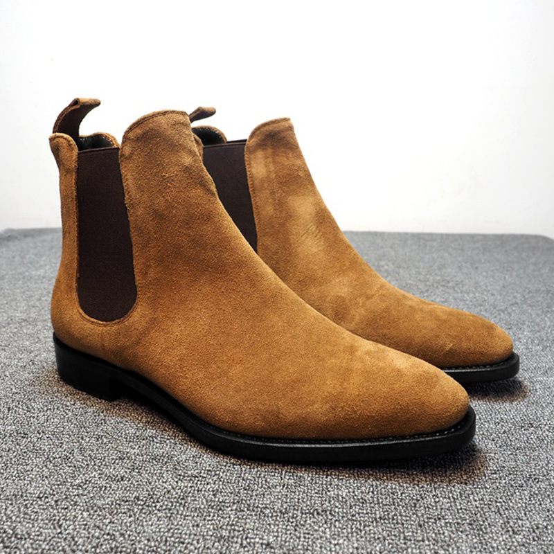 Men Soft Suede Snow Boots Thick Faux Fur Chelsea Style Warm Flat Ankle Winter Casual Men Boots  High-top Men Shoes