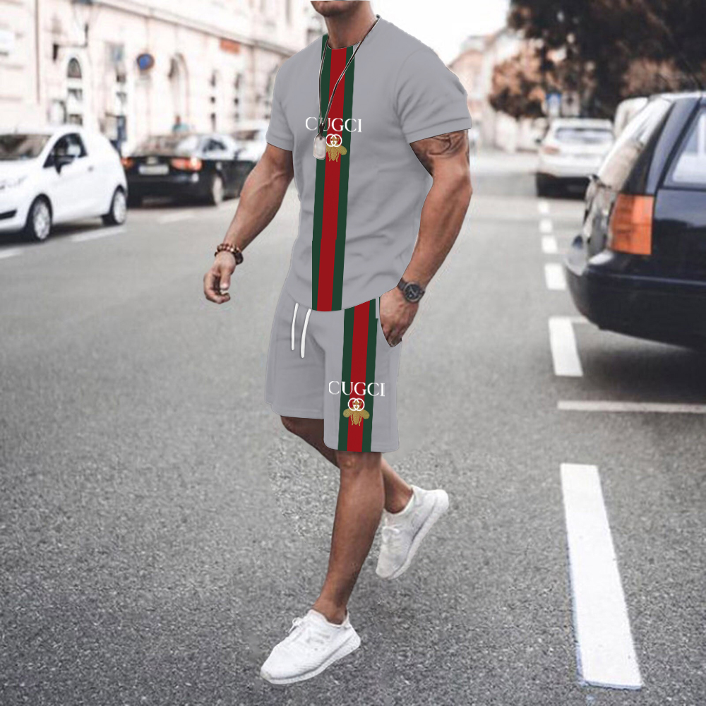  Summer Men Sets  Men's Casual Sportswear Suit Oversized Sports Suit Short-sleeved T-shirt + Shorts 2-piece Set