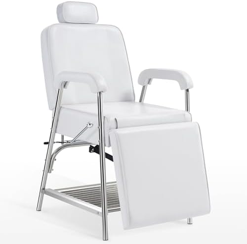 BarberPub Professional Tattoo Chair with Headrest, Modern Fashion Spa Massage Bed Salon Chair with Leg Rest & Storage Shelf Adjustable Table Beauty Equipment 2767 (White)