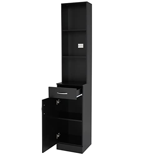 mefeir Beauty Salon Storage Hair Stylist Equipment Salon Barber Cabinet with 5 Compartments 1 Drawer, 1 Door (Black)