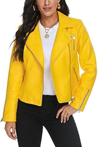 Fahsyee Faux Leather Jacket for Women, Vegan Jackets Moto Biker Motocycle Coat