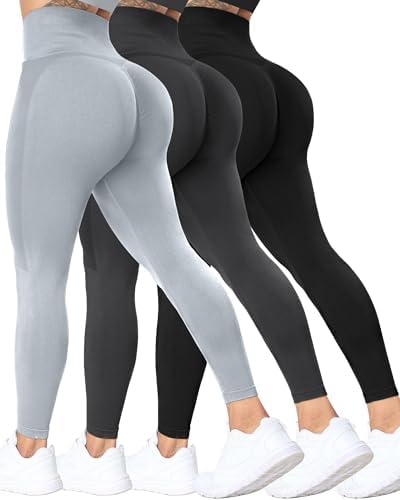 ATHVOTAR 3 Pack Butt Lifting Workout Leggings Women High Waist Seamless Scrunch Butt Booty Gym Leggings