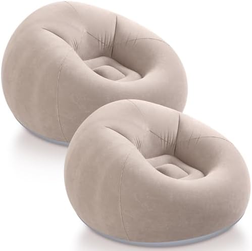 Bean Bag Chairs Inflatable Camping Chairs Inflatable Lazy Sofa Blow up Chairs Folding Portable Inflatable Chair for Living Room Bedroom Reading Room(Coffee,2 Pcs)
